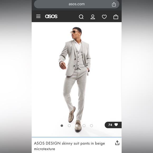 NWT ASOS DESIGN skinny suit pants in beige microtexture - Picture 3 of 8